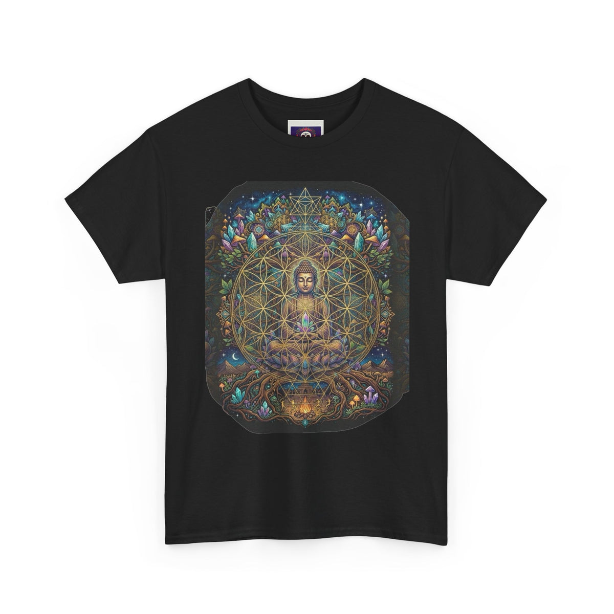 Meditating Buddha with Sacred Geometry Tee | Spiritual, Psychedelic Lotus Design