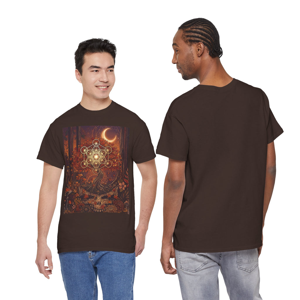 Metatron's Cube Crescent Moon T-Shirt | Mystic Forest Skull Design, Deadhead gift