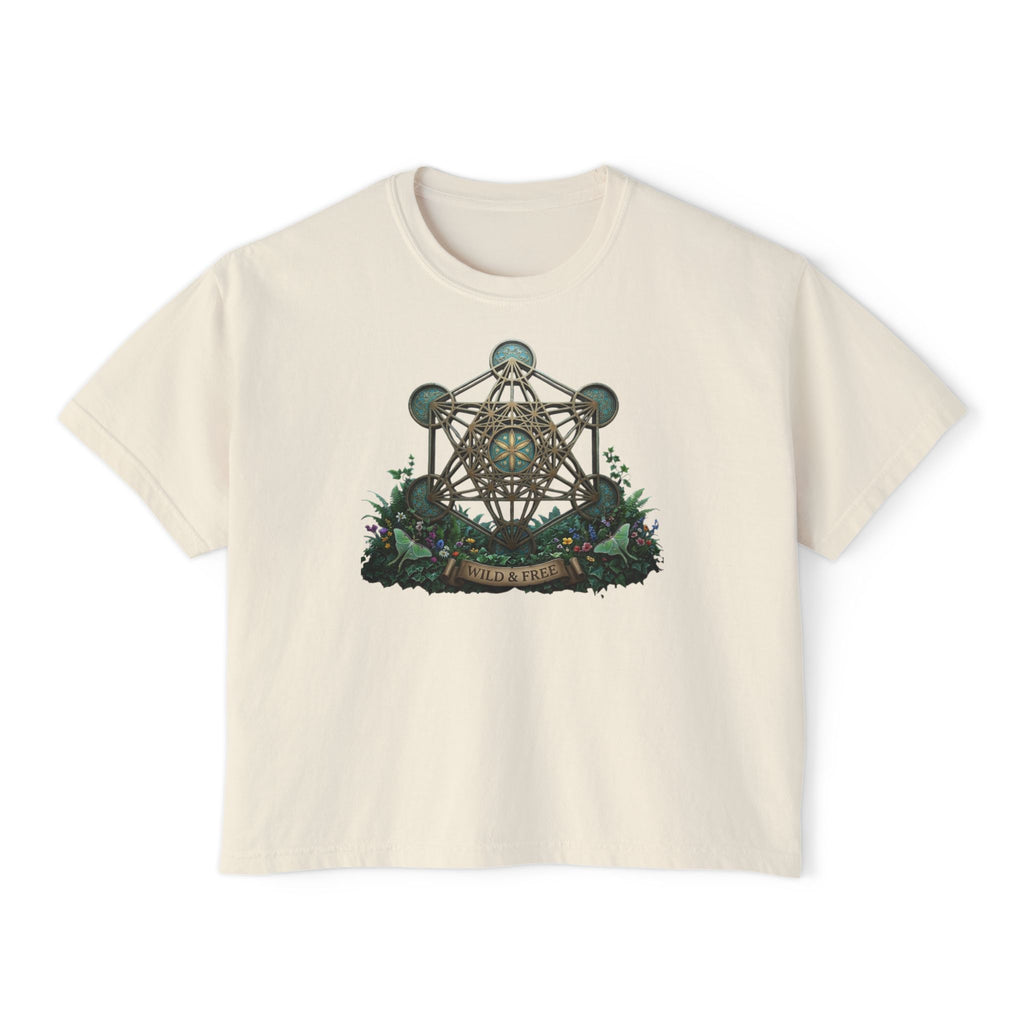 Sacred Geometry Forest Wheel Tee | Metatron's Cube, Botanical Mystic Design