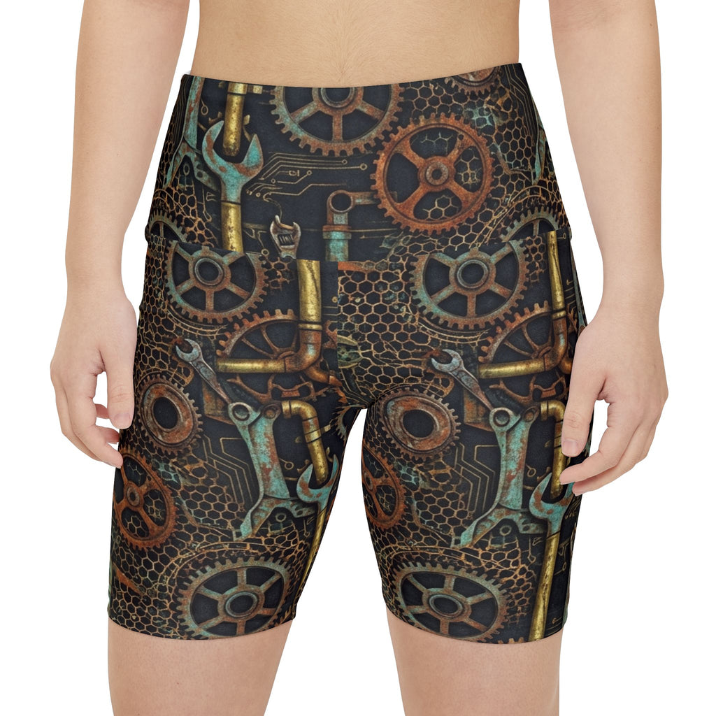 Steampunk Gears and Pipes Workout Shorts | Athletic Bike Shorts