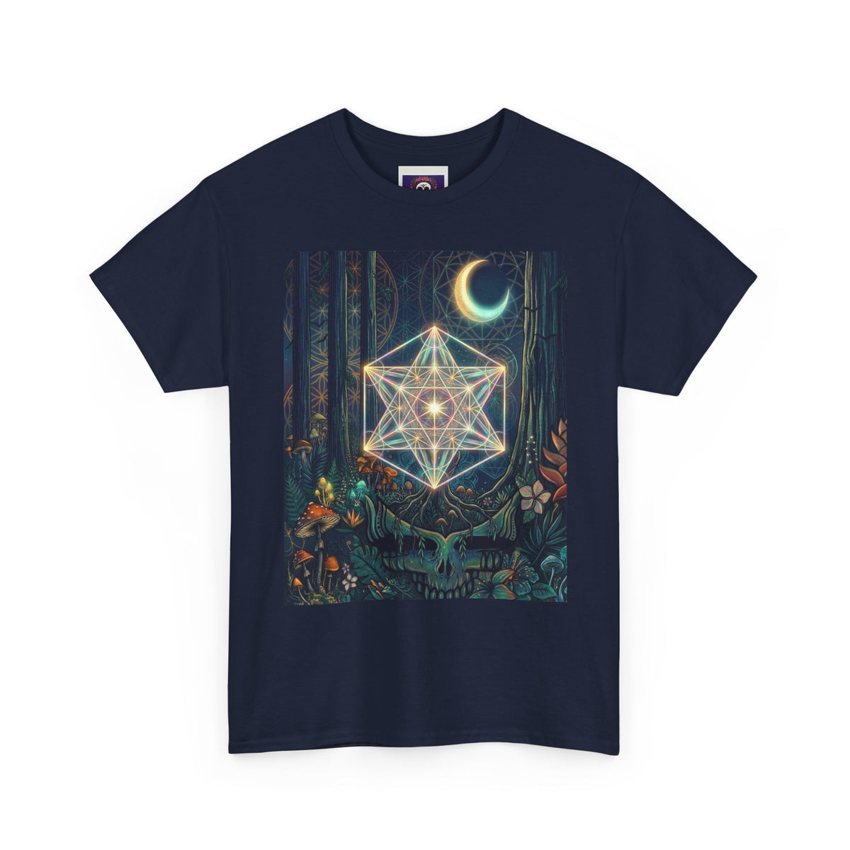 Sacred Geometry Star with Moon T-Shirt | Mystic Skull Forest Design, deadhead gift
