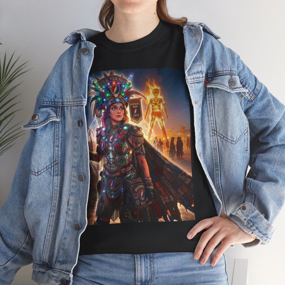 Aztec Warrior Art T-Shirt | Tribal Headdress, Festival Night Scene