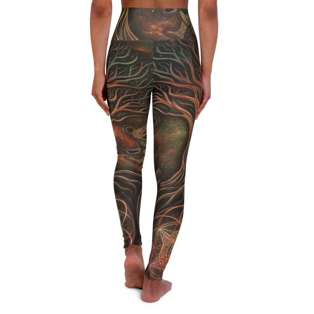 Mystic Tree Roots Leggings | High Waisted Yoga Leggings Deadhead Boho Style, Earthy Sacred Geometry Festival Pants