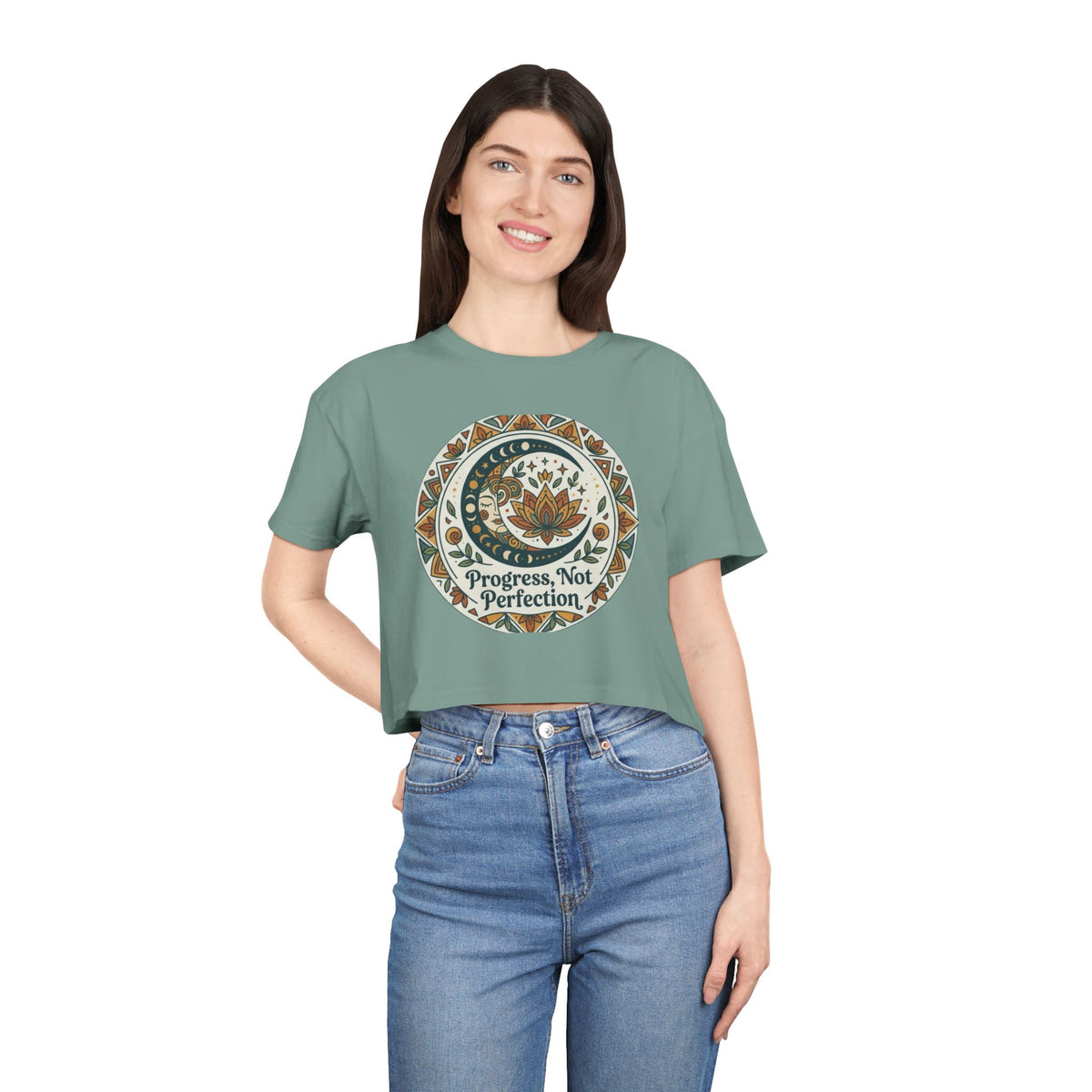 Progress Not Perfection Floral Mandala Crop Tee