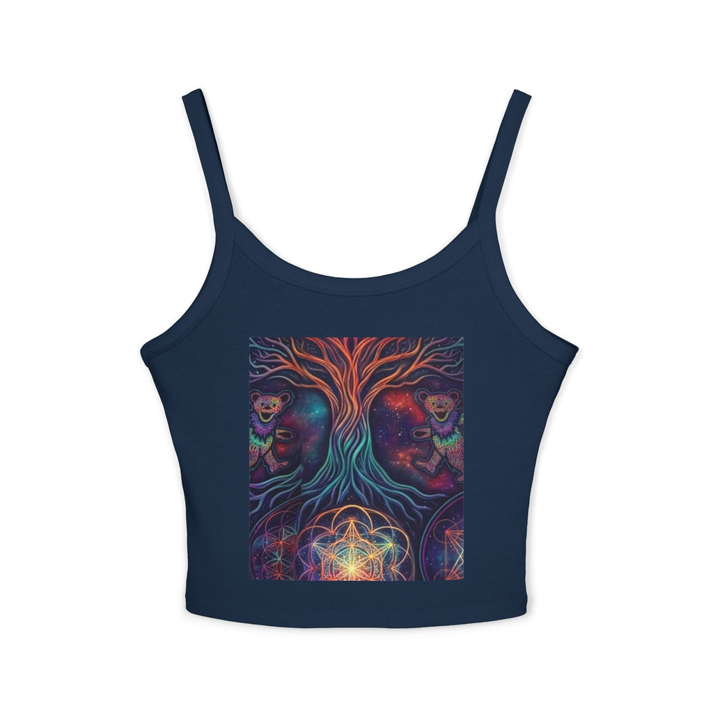Psychedelic Tree of Life Artwork Tank Top | Mystic Cosmic Faces Crop
