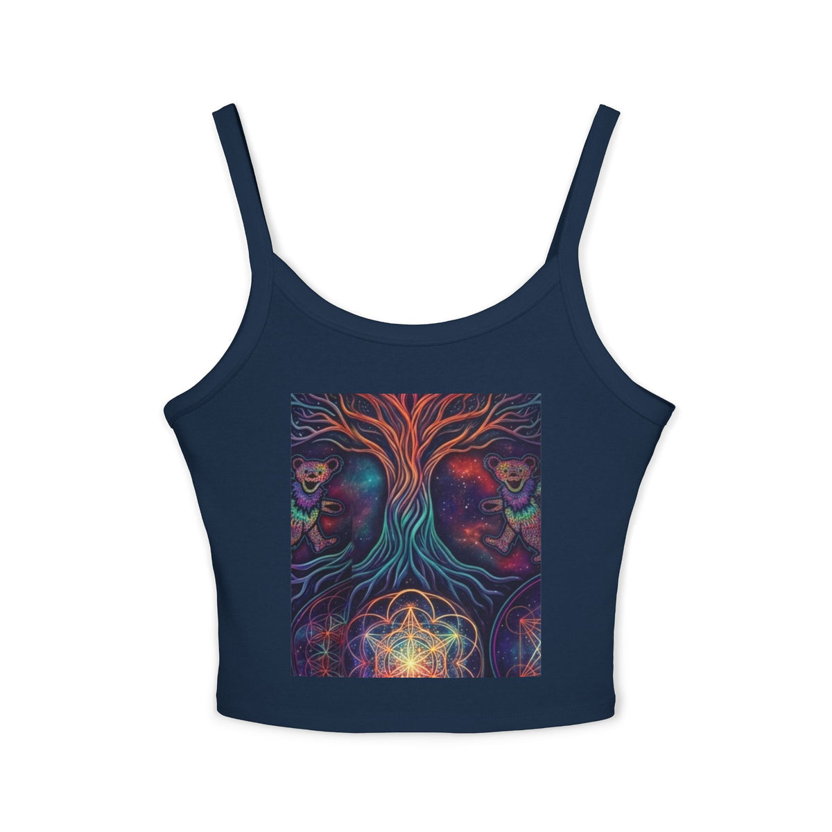 Psychedelic Tree of Life Artwork Tank Top | Mystic Cosmic Faces Crop