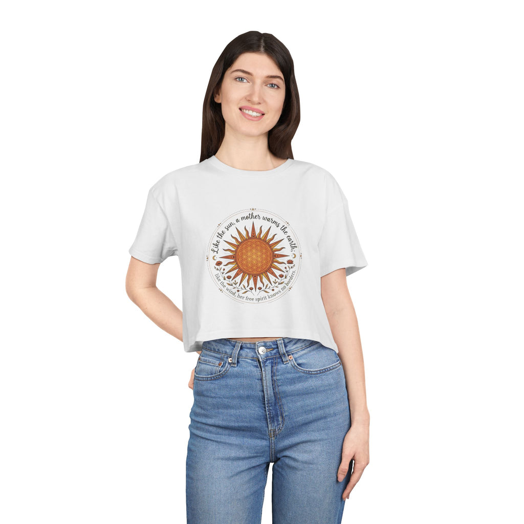 Boho Sun Illustration Crop Tee | Radiant Sunflower Graphic Top