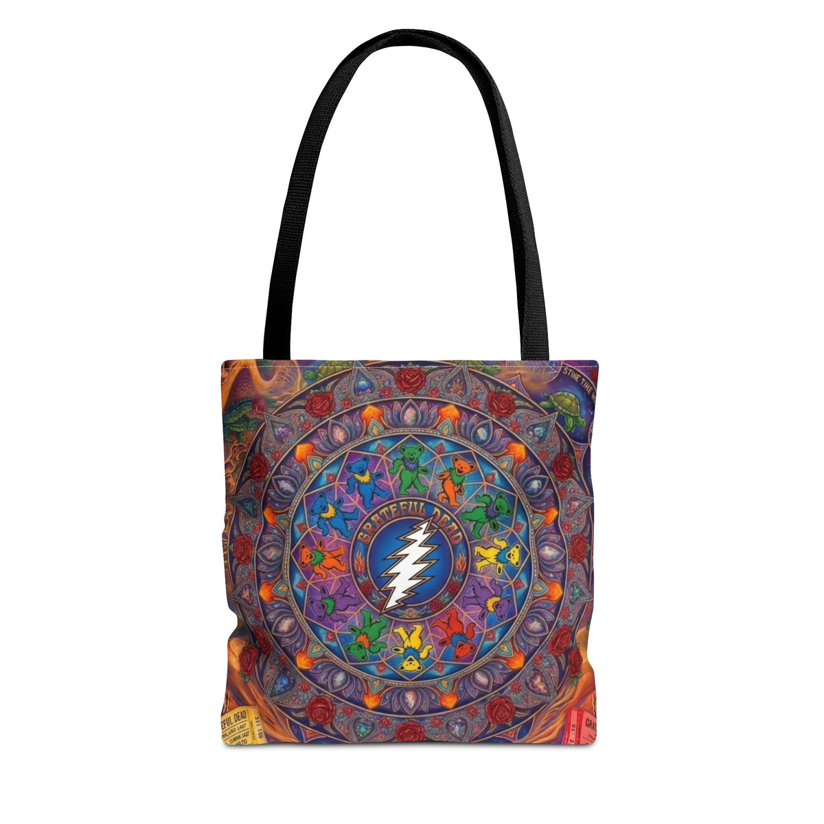 Psychedelic Mandala with Lightning Skull Tote Bag | Colorful Grateful Dead Art