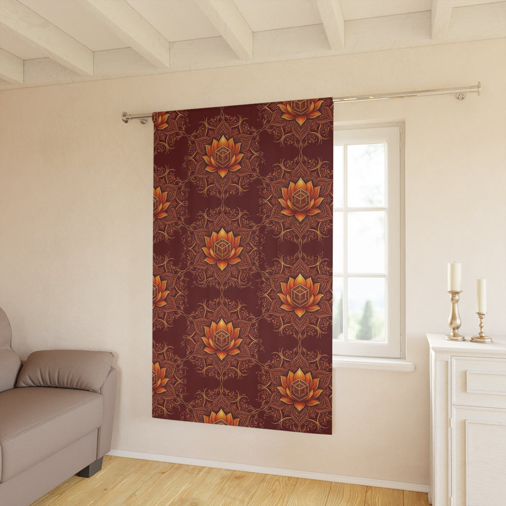 Autumn Lotus Pattern Window Curtain | Floral Boho Curtain Panel