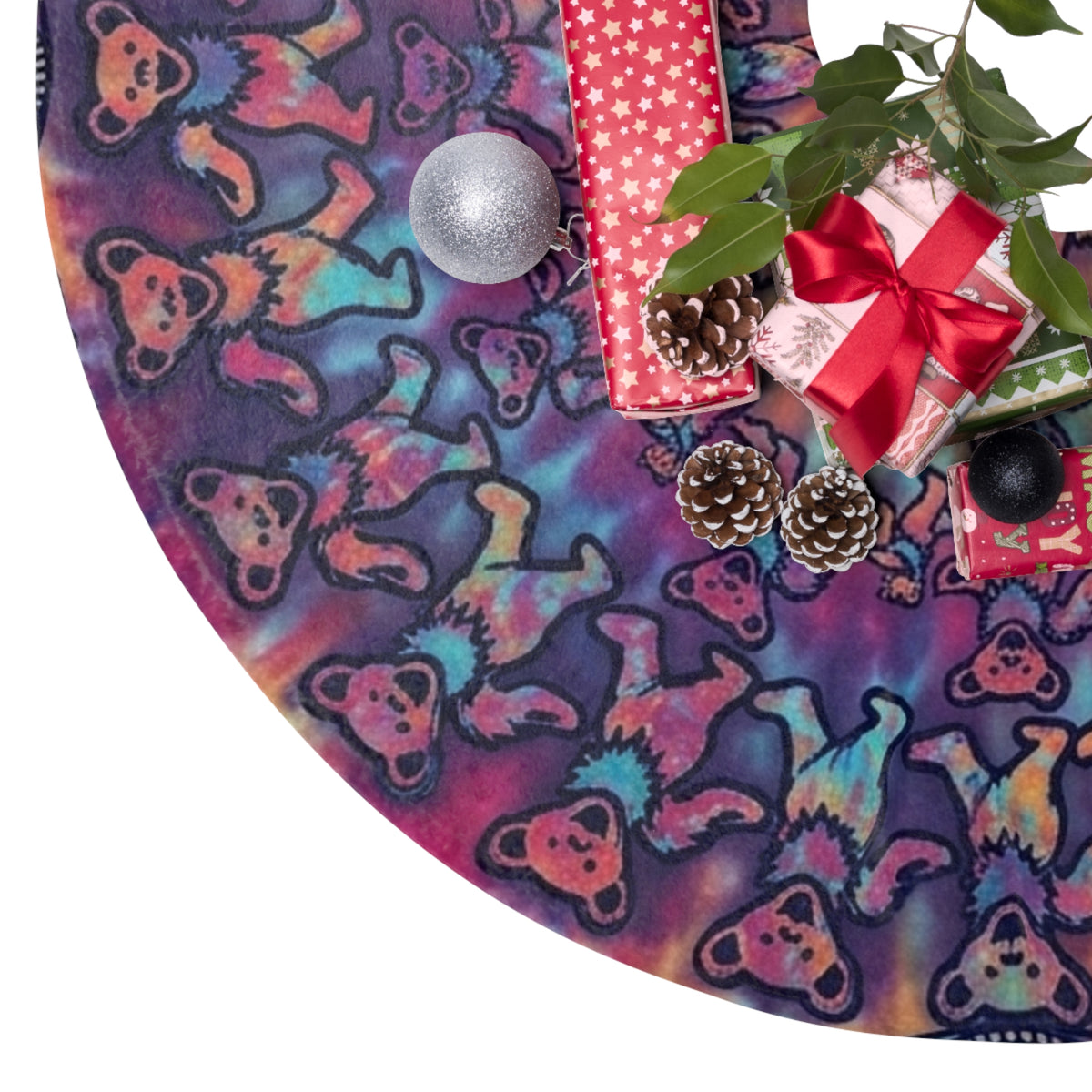 Grateful Dead Colorful Kaleidoscope Bears Christmas Tree Skirt | Psychedelic Holiday Tree Skirt