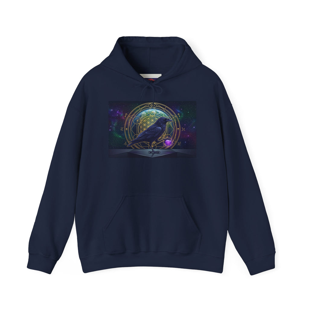 Mystic Raven Illustration Hoodie | Celestial Orb, Night Sky
