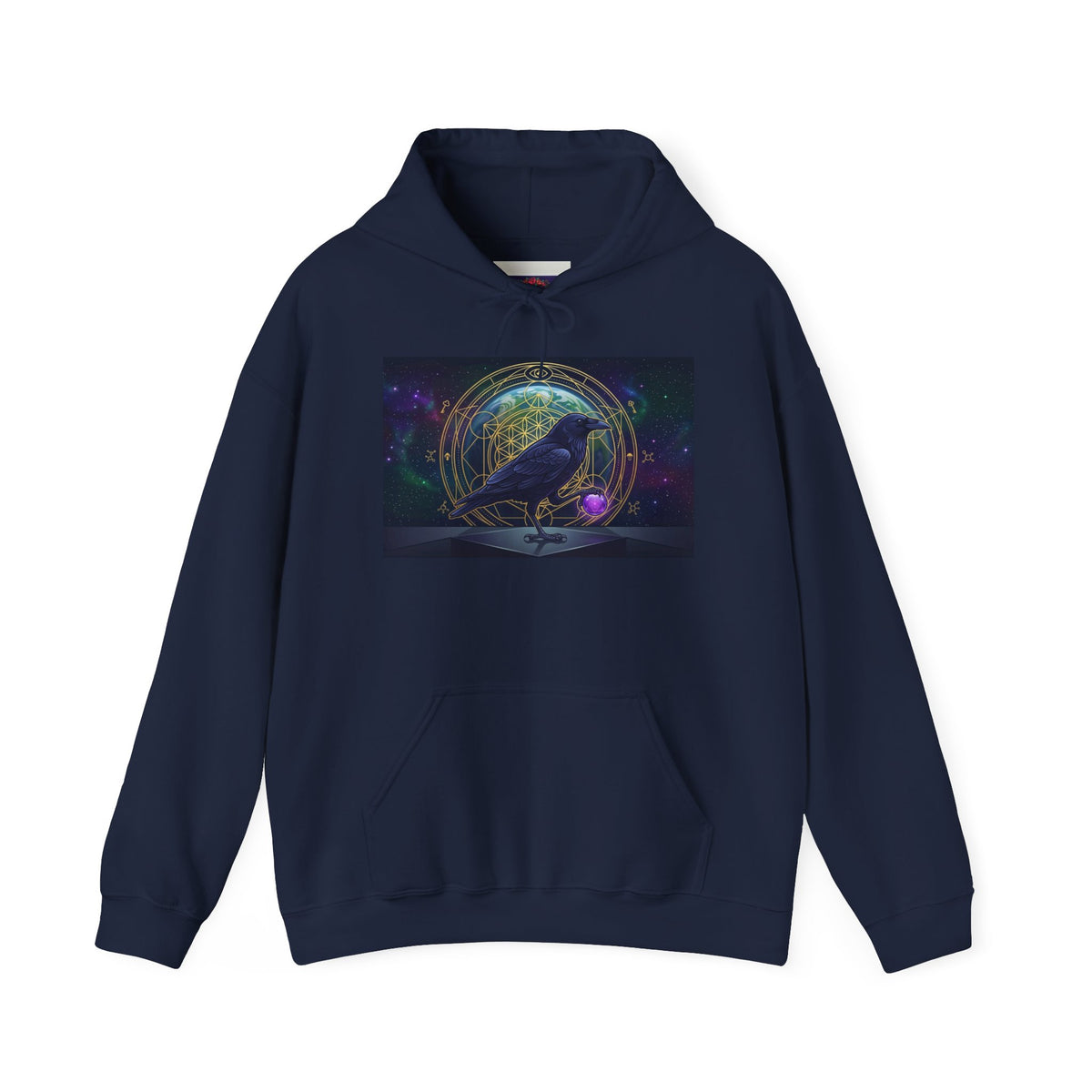 Mystic Raven Illustration Hoodie | Celestial Orb, Night Sky