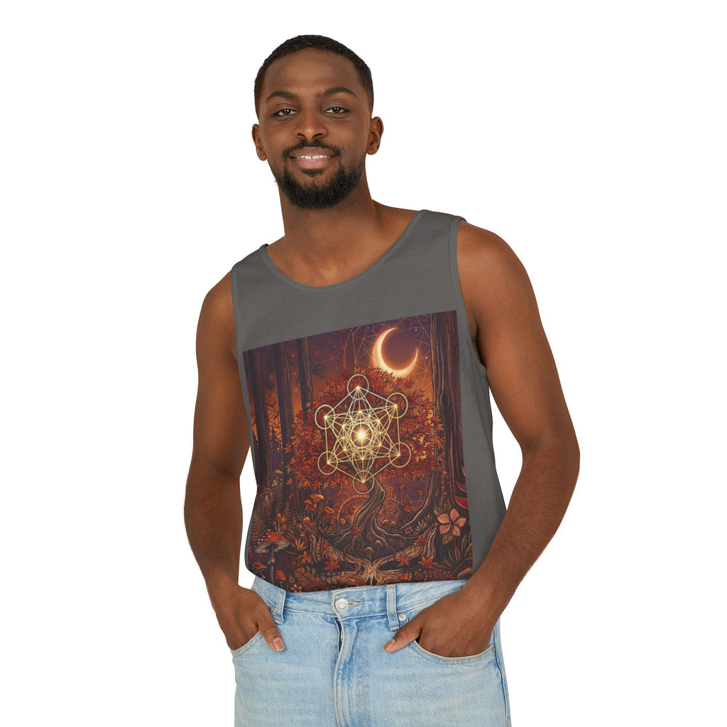 Mystical Forest Moon Metatron's Cube Tank Top | Sacred Geometry Nature