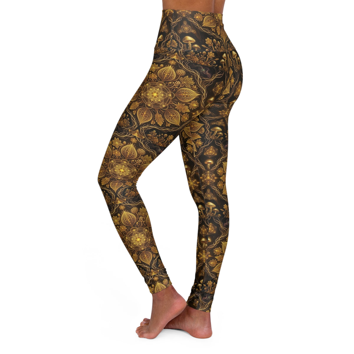 Golden Baroque Floral Leggings High Waisted Yoga Leggings | Vintage Ornate Pattern
