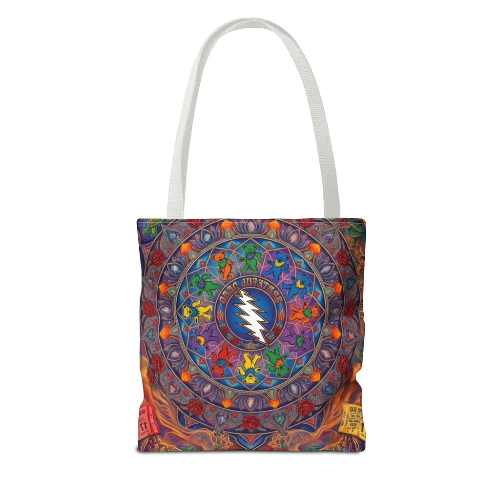 Psychedelic Mandala with Lightning Skull Tote Bag | Colorful Grateful Dead Art