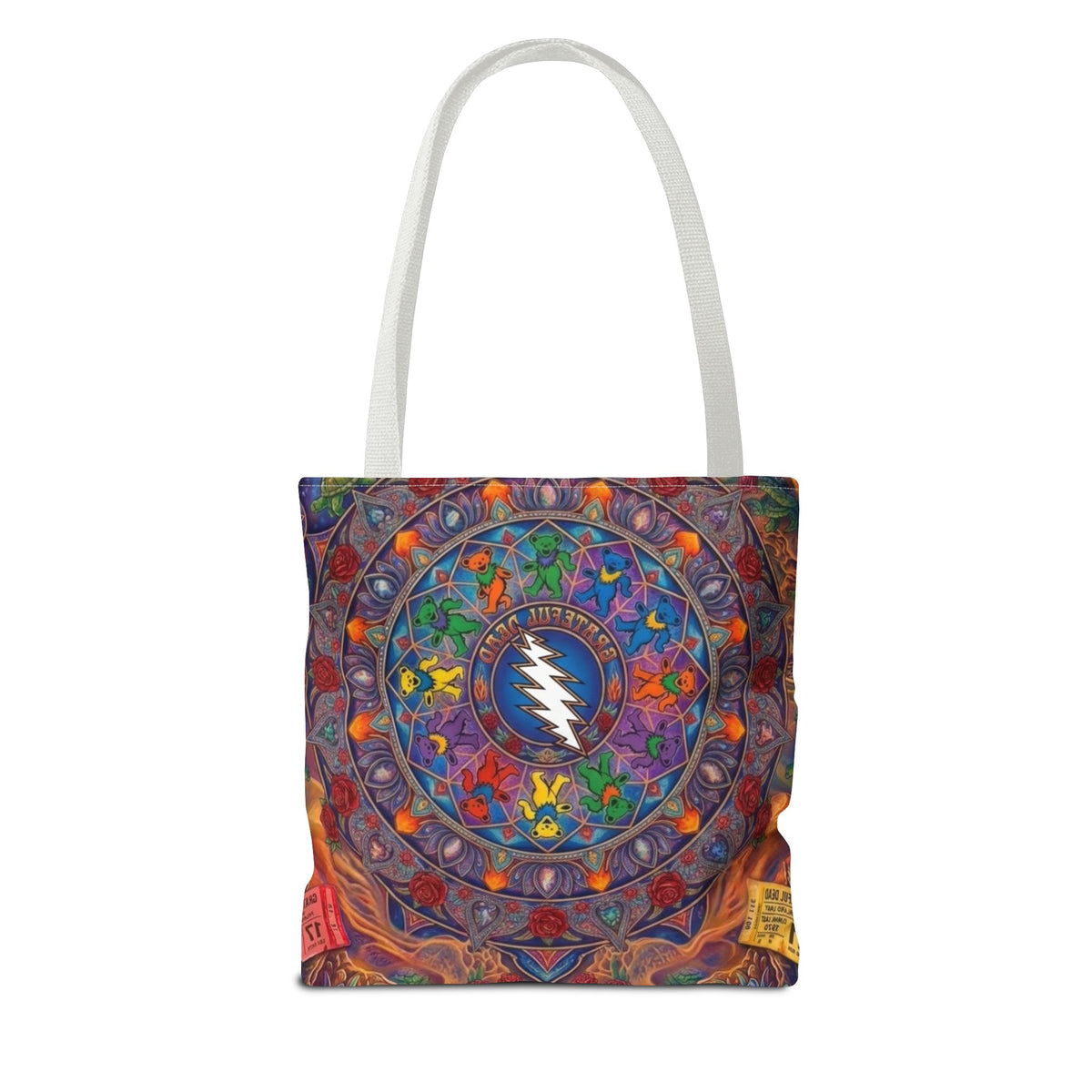 Psychedelic Mandala with Lightning Skull Tote Bag | Colorful Grateful Dead Art