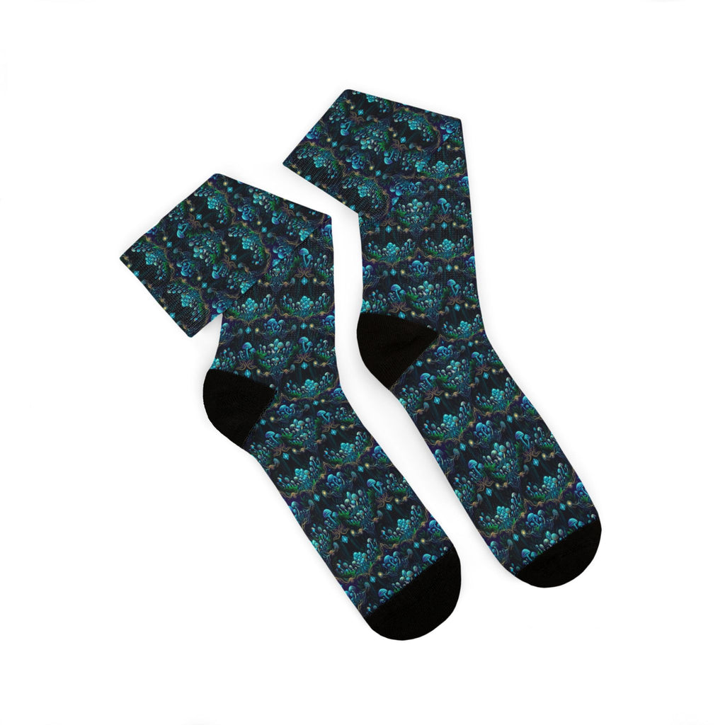 Teal Mushroom Socks Pattern Socks | Sublimation Crew Socks, Boho, Sacred Geometry