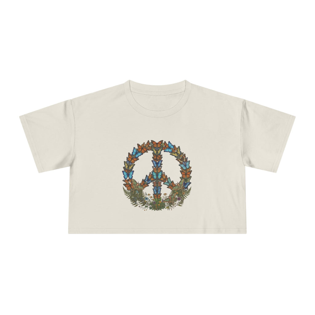 Floral Butterfly Peace Sign Crop Tee | Boho Nature Hippie Shirt
