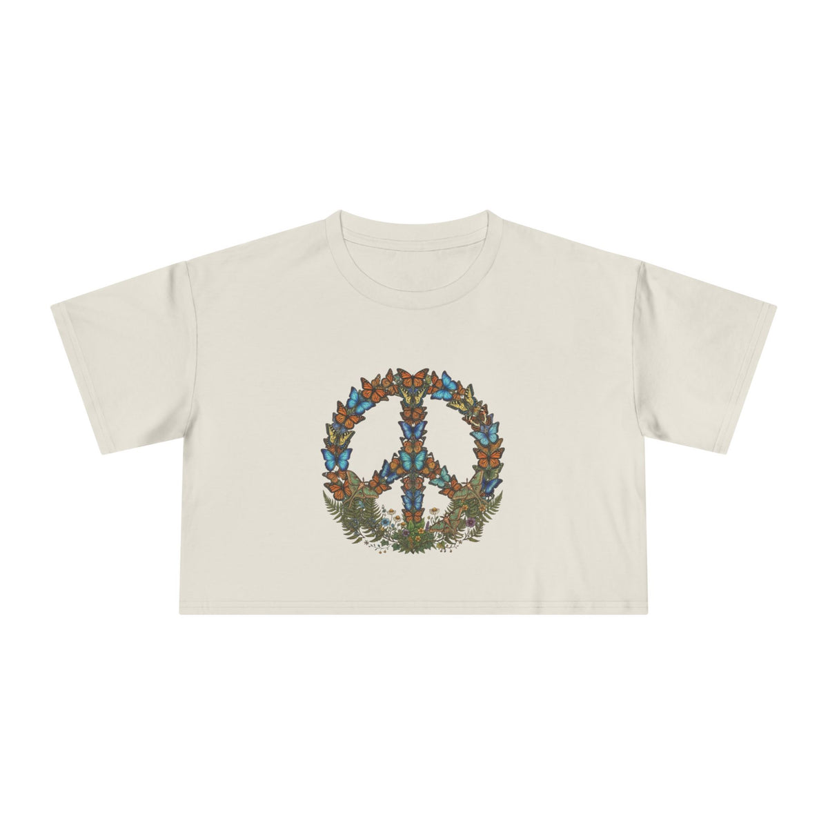Floral Butterfly Peace Sign Crop Tee | Boho Nature Hippie Shirt