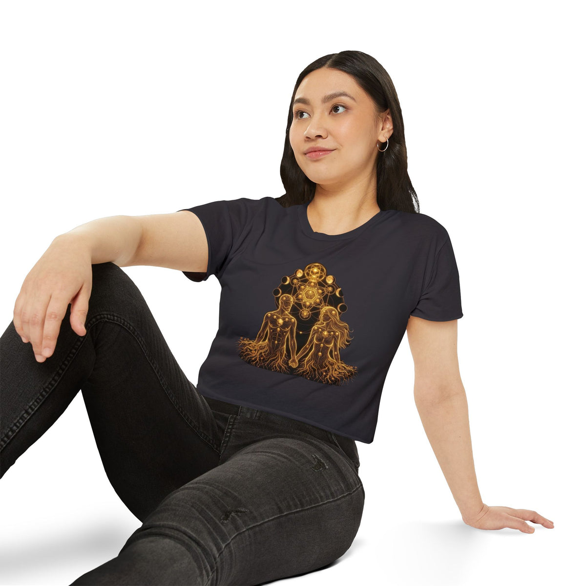 Golden Chakra Couples Illustration Crop Top | Spiritual Festival Tee