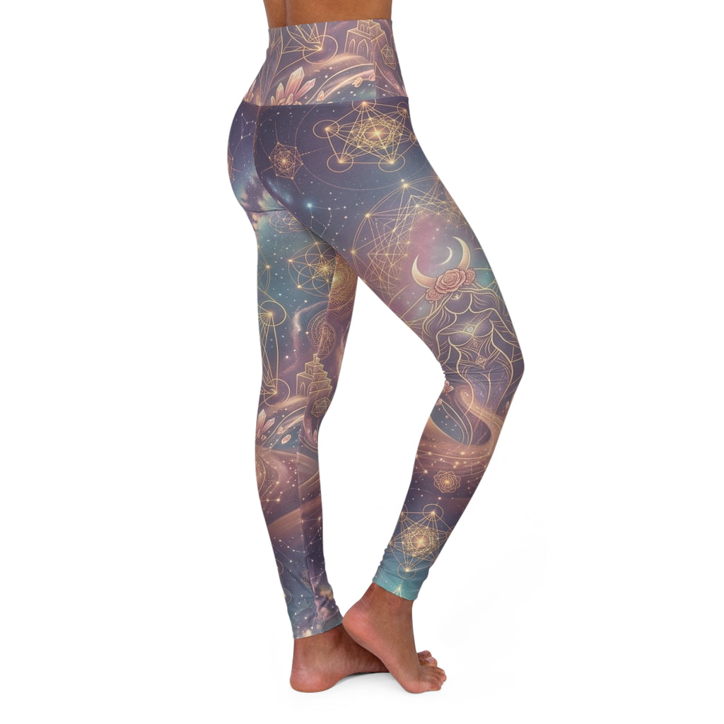 Celestial Moon & Galaxy Leggings High Waist Yoga Leggings | Space Mystic Pattern