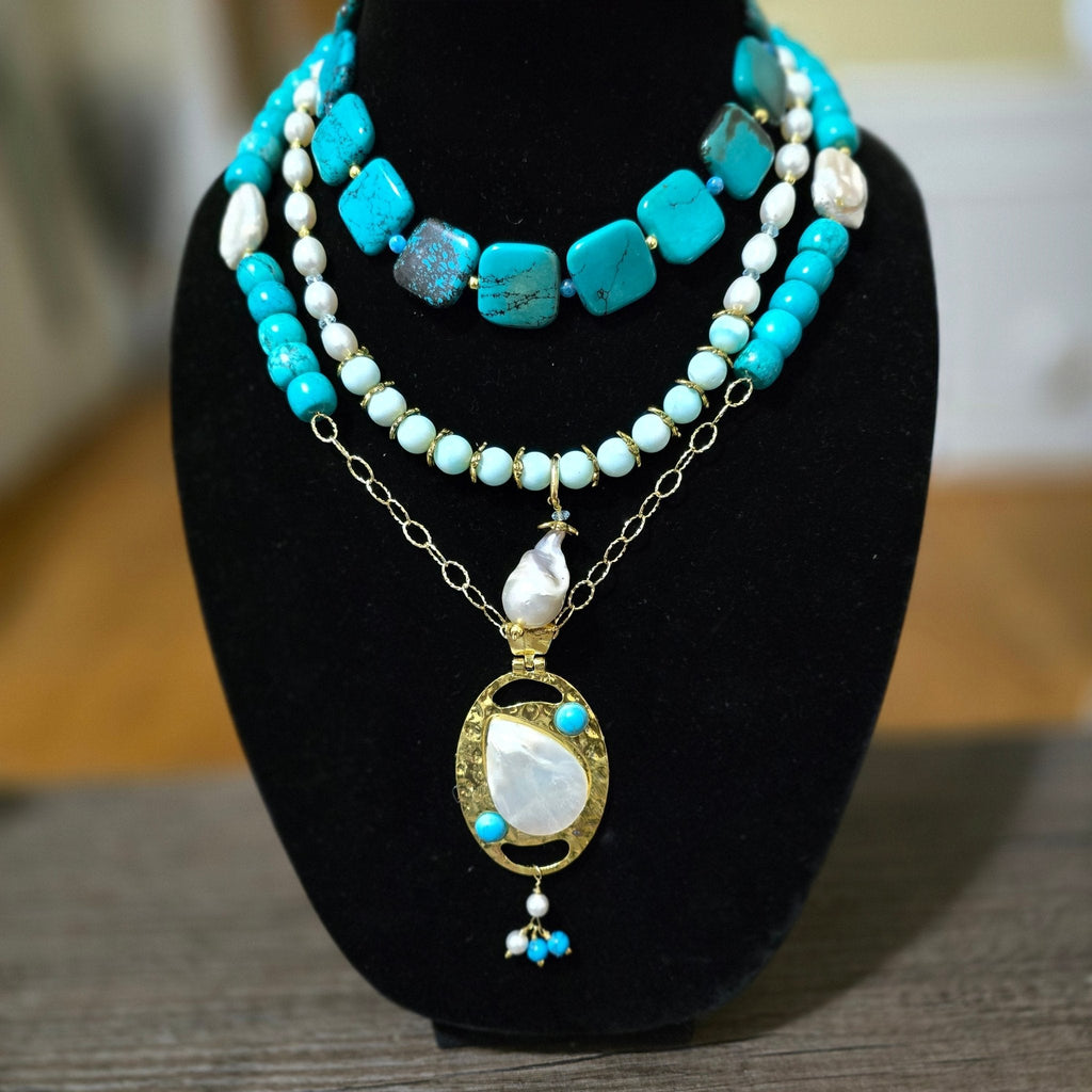 "The Deep Blue Sea" |Turquoise and Freshwater Pearl Necklace